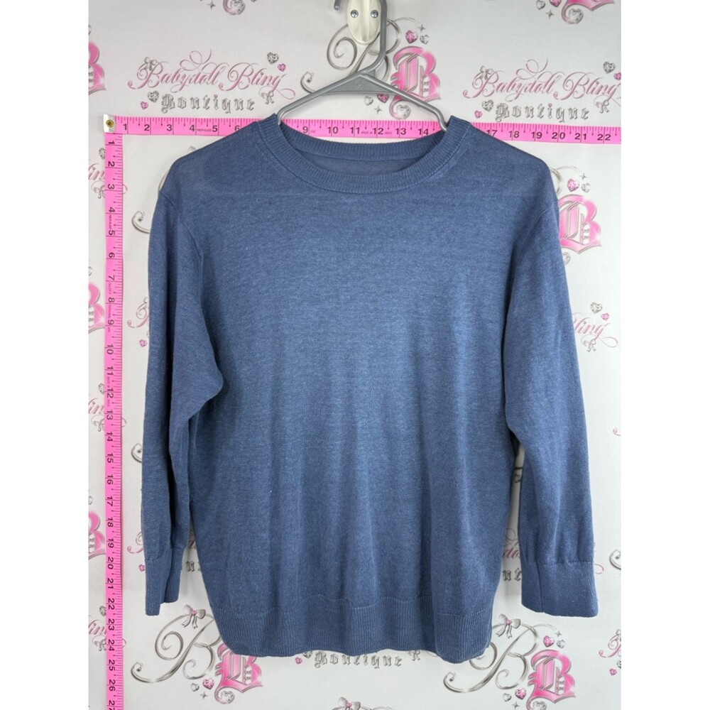 Muji linen sweater soft navy dark Blue Crew Neck Sweater
